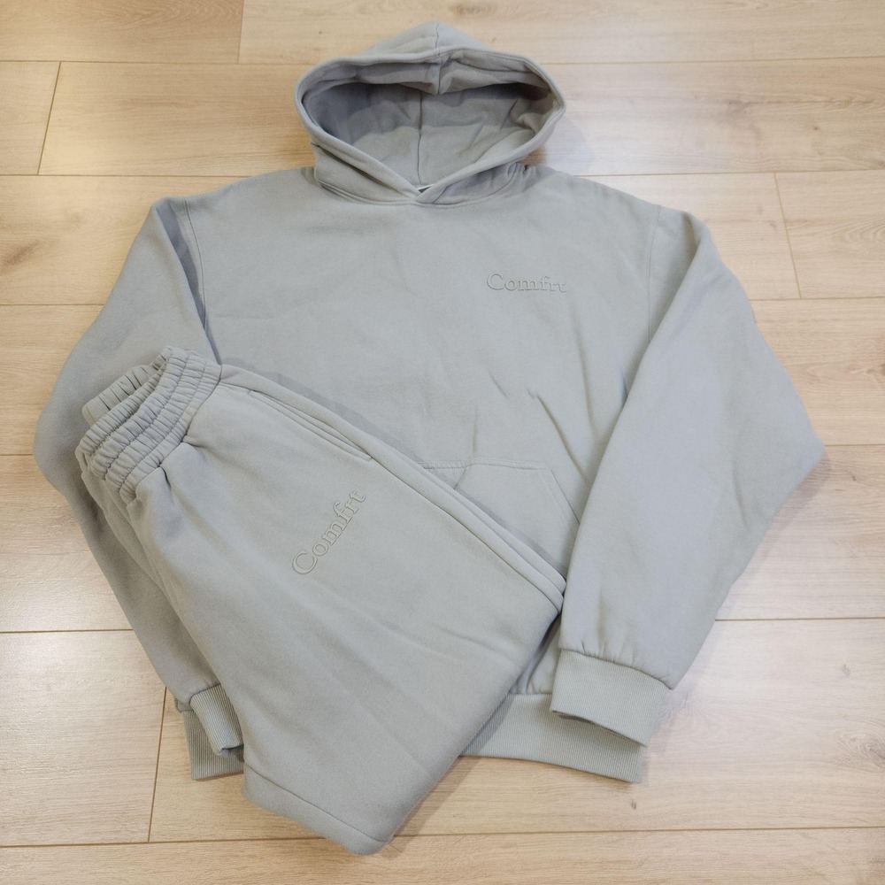 Comfrt Fleece Tracksuit Mens Medium Gray Hoodie Jogger Sweatpants Two Piece